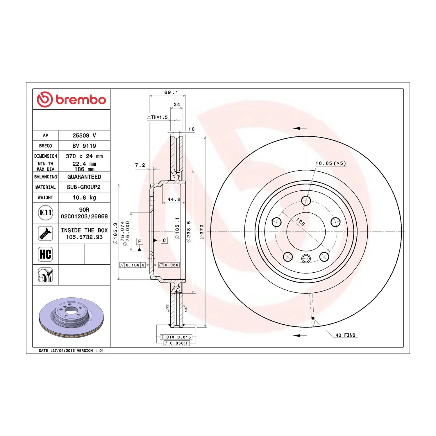 BMW 750d F01.F02 뒤세트 브레이크 디스크 BREMBO 34216775291 2204