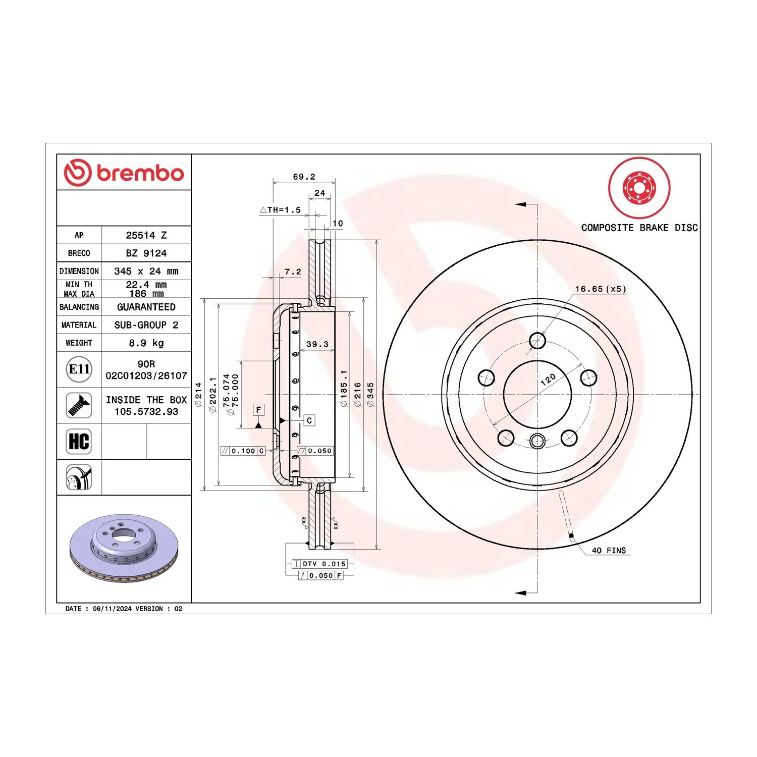 BMW 520d F07 뒤세트 브레이크 디스크 BREMBO 34206894381 34216775289 9502