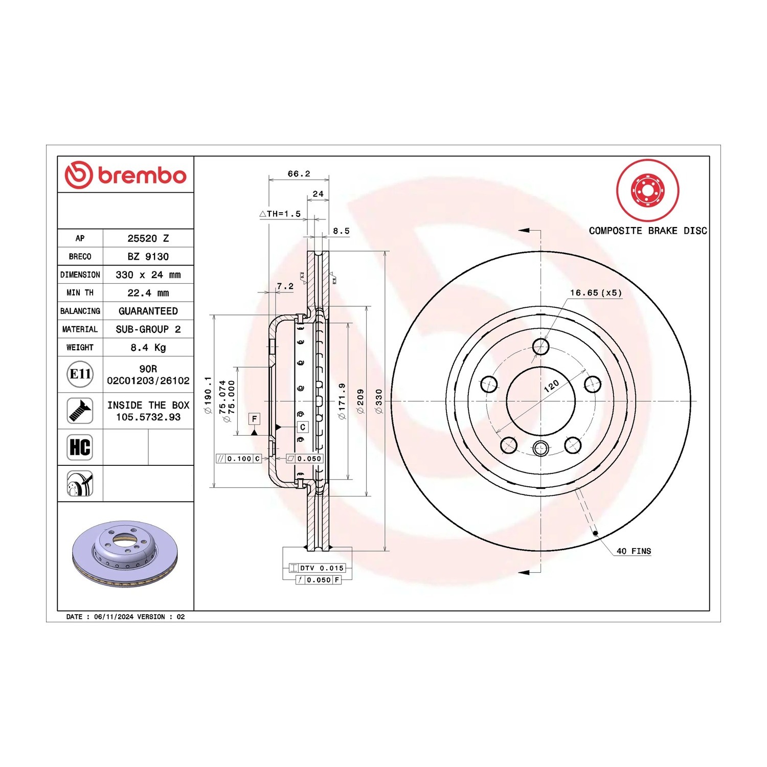 BMW 520d F11 앞세트 브레이크 디스크 BREMBO 34116794429 34116896652 4d35