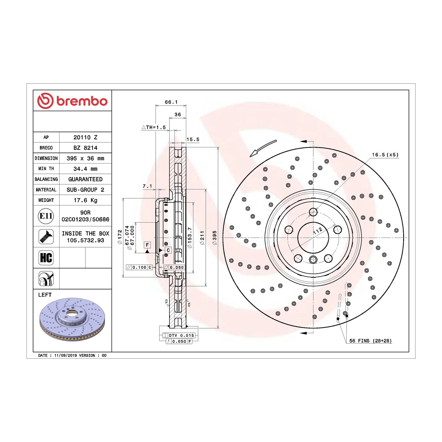 BMW 5시리즈 F90 G30 앞좌측 브레이크 디스크 BREMBO 34106887657 34116878045 93b4