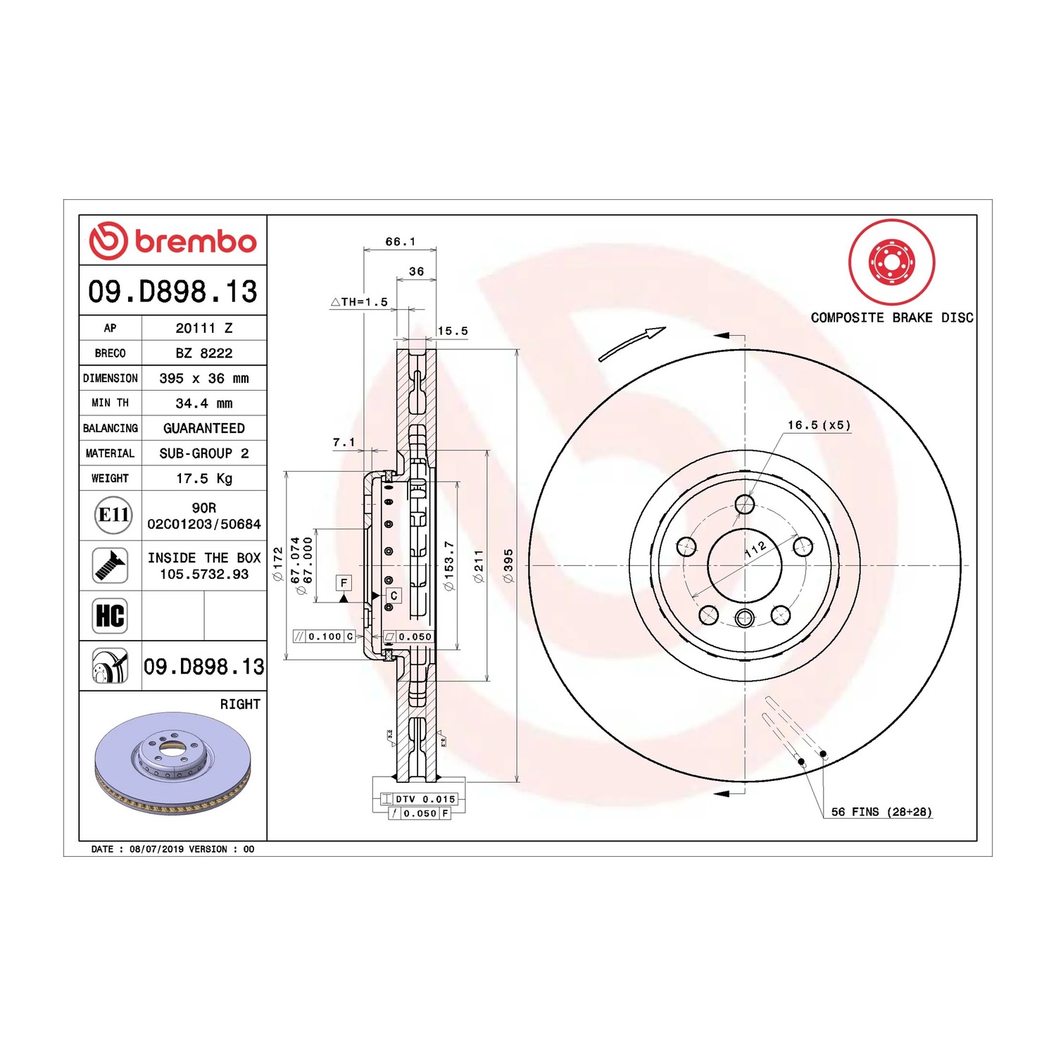 BMW X5 40d MHEV G05 앞우측 브레이크 디스크 BREMBO 34106887398 34116860920 4171