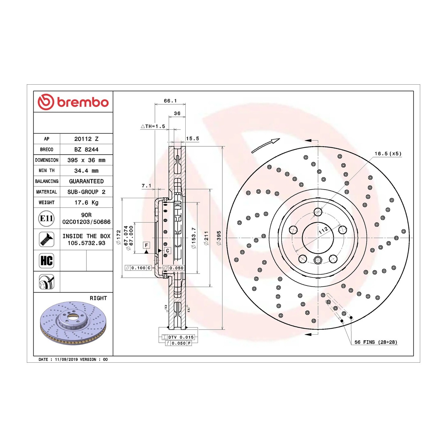 BMW X5 30d G05 앞우측 브레이크 디스크 BREMBO 34106887658 34116878046 8c35