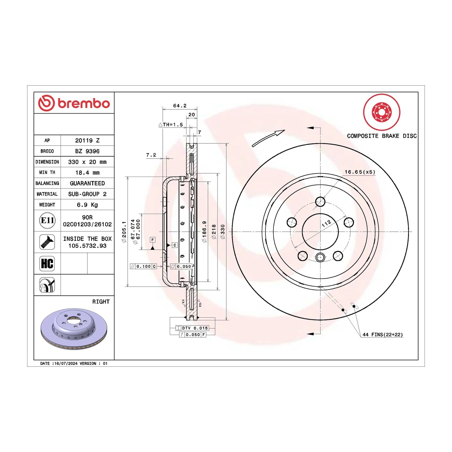 BMW 330e G20 뒤우측 브레이크 디스크 BREMBO 34216882246 42431WAA03 34206883980 bb85