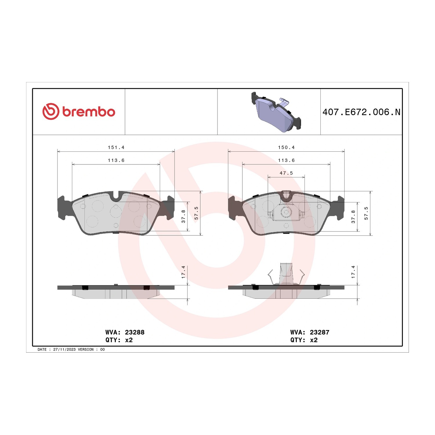 BMW Z3 1.9 i E36 앞쪽 세라믹 브레이크 패드 BREMBO 34111165557 34112157570 34112157571 03c9