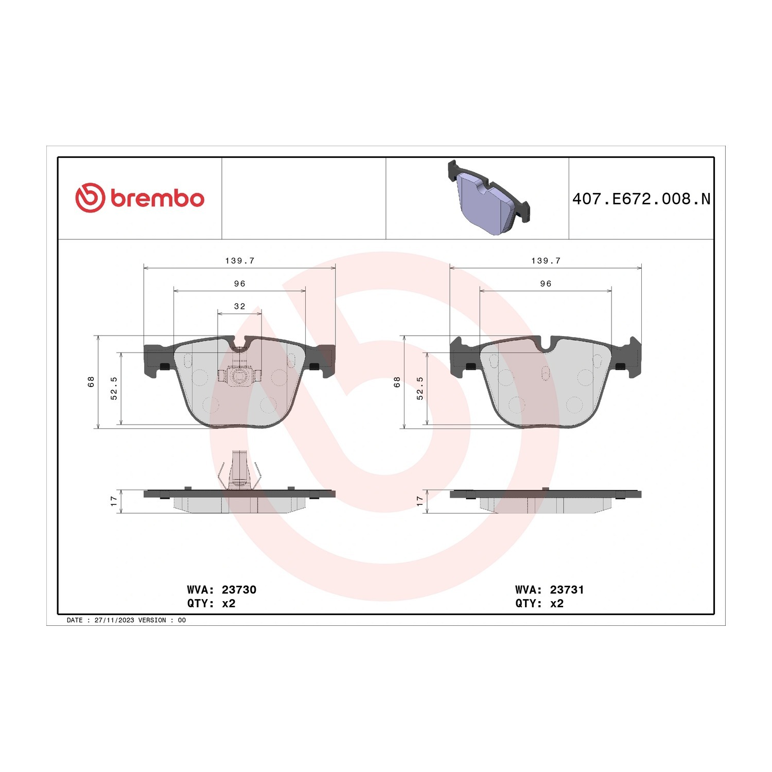 BMW 6시리즈 E63 E64 뒤쪽 세라믹 브레이크 패드 BREMBO 34212339292 34212413049 34212413050 3687
