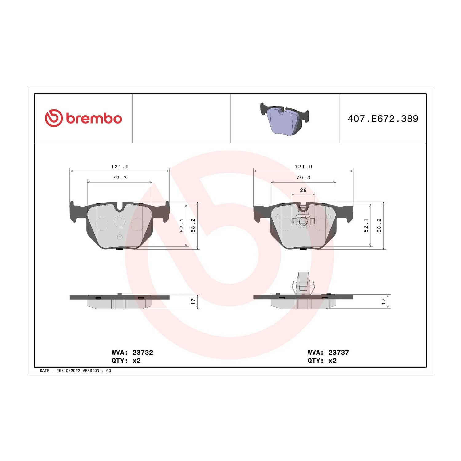 BMW 523i E60 뒤쪽 브레이크 패드 BREMBO 34212339277 34212339278 34212339279 19d5