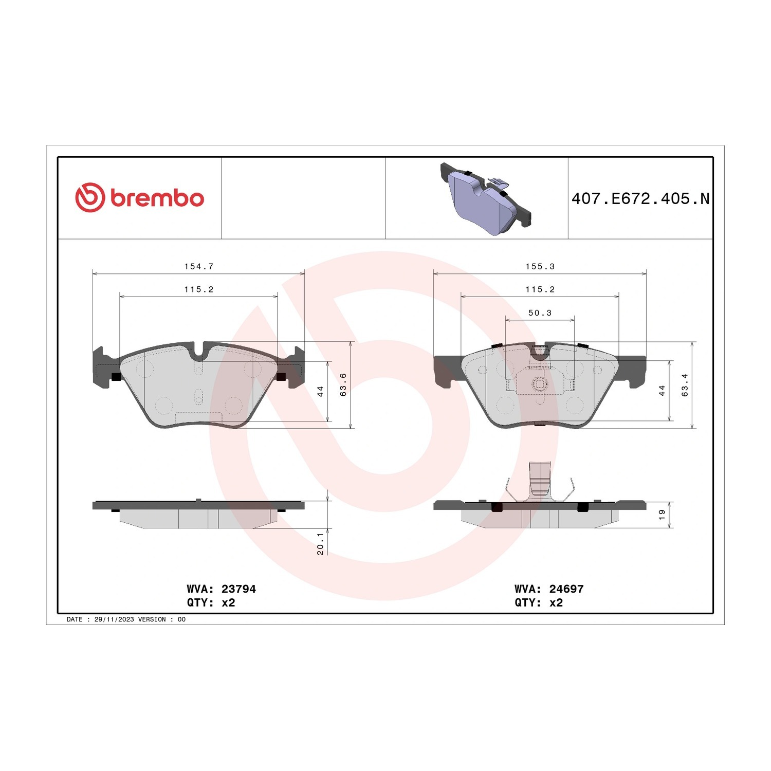 BMW 520d F11 앞쪽 세라믹 브레이크 패드 BREMBO 3411685804702 34116872632 34118847064 7d09