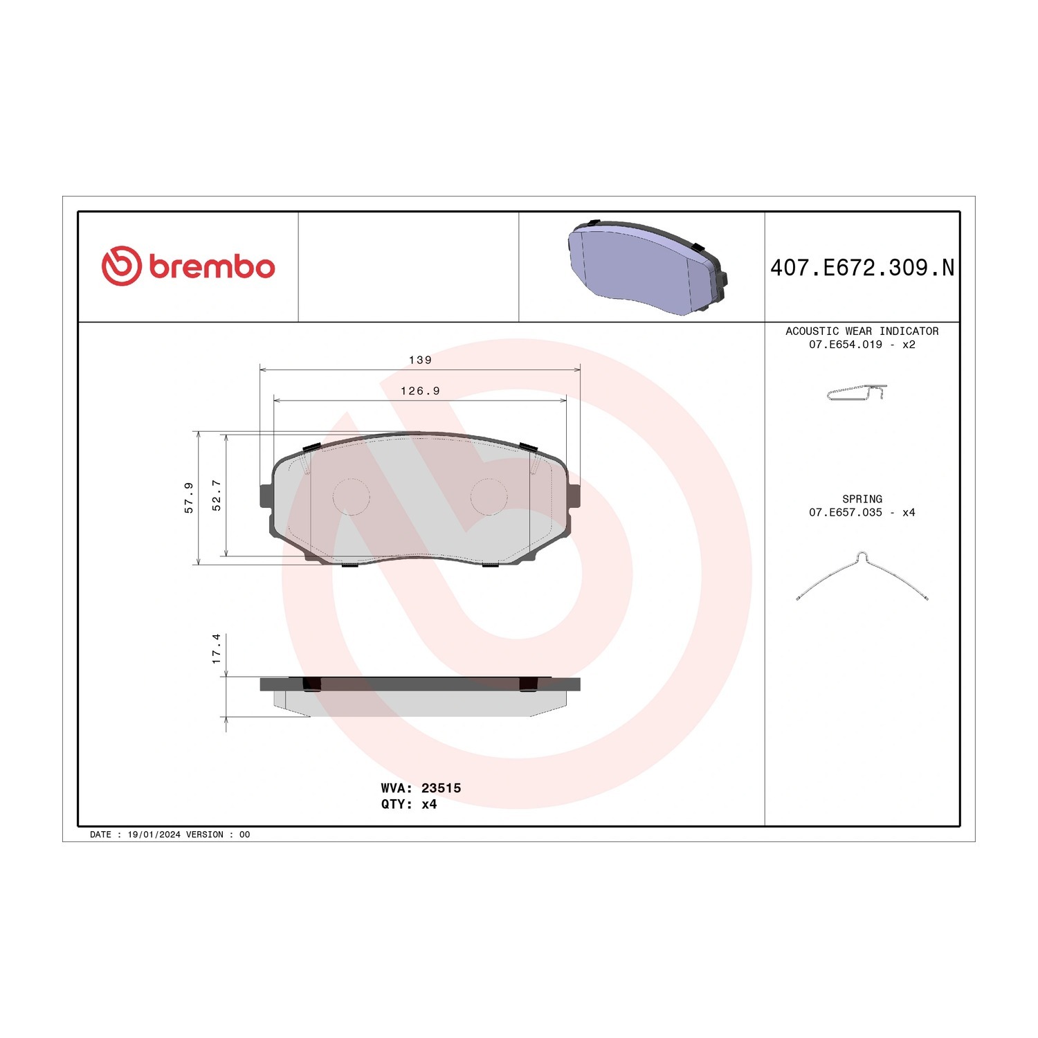 BREMBO 앞쪽 세라믹 브레이크 패드