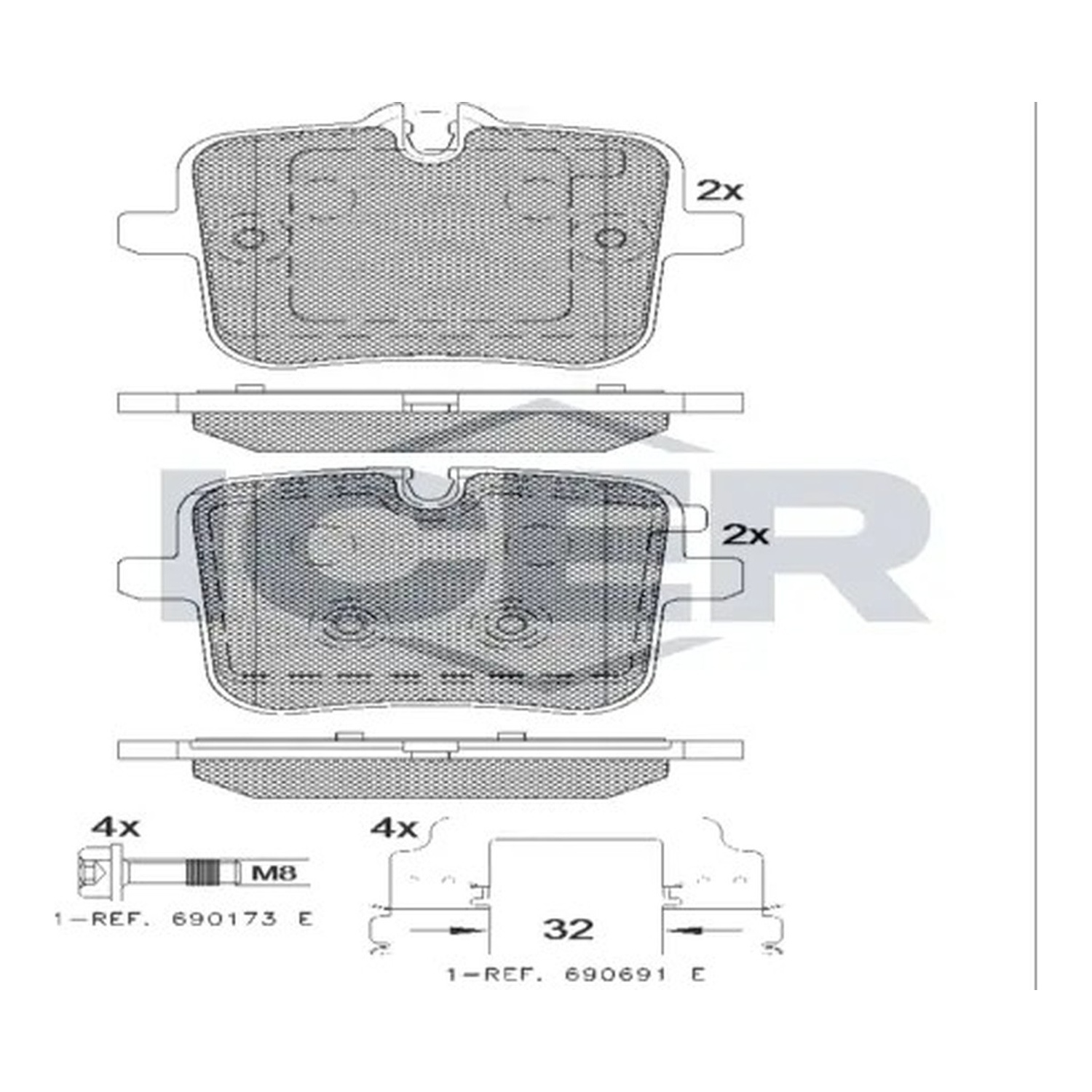 BMW X6 M50d G06 뒤쪽 브레이크 패드 ICER 34216885362 34216893227 34216893228 2b01