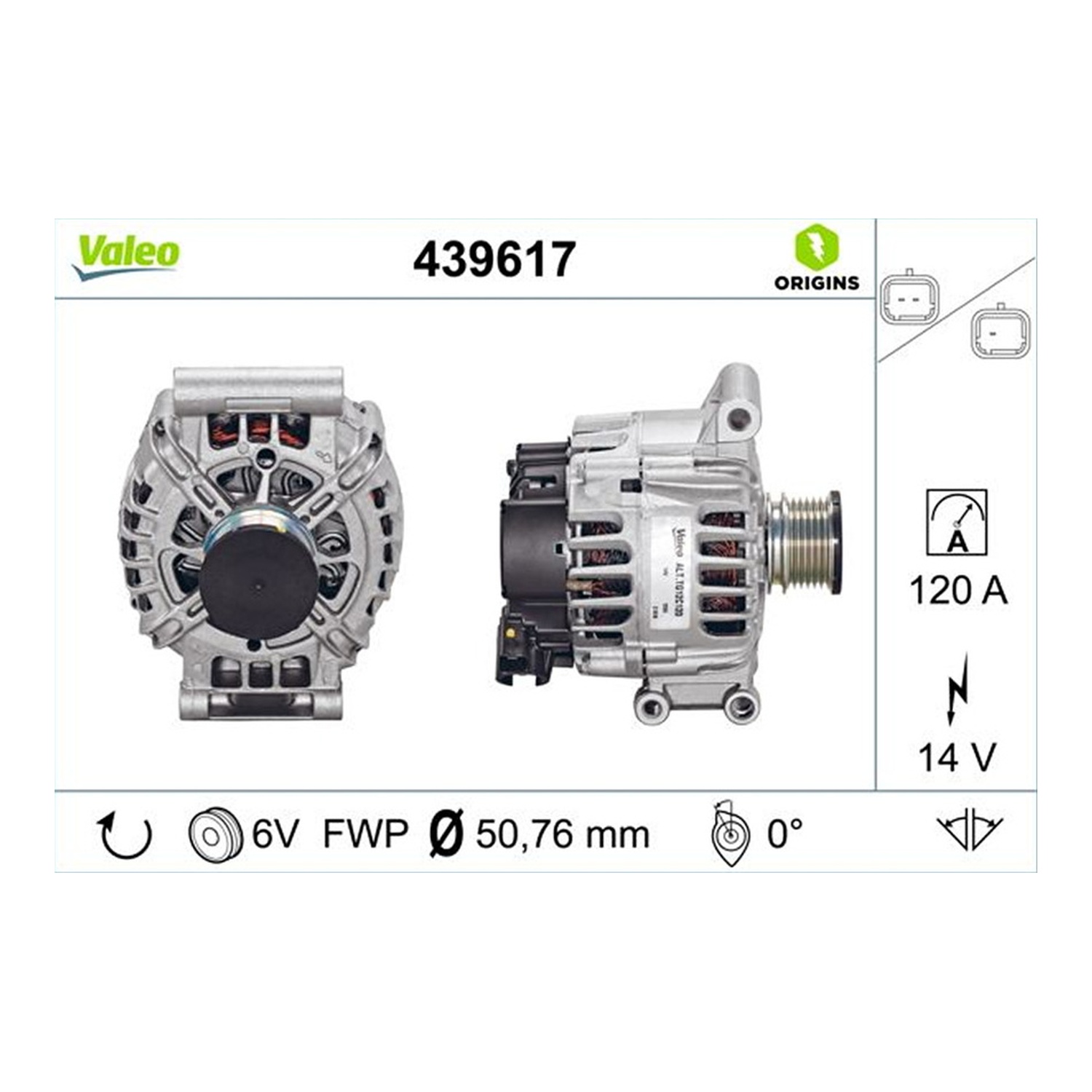 VALEO 발전기 439617 MINI 미니 Cooper (R56)·시트로엥 DS3 1.6 VTi (SA)·푸조 207 1.6 16V RC (WA) 호환 OE V758575180·12317576513